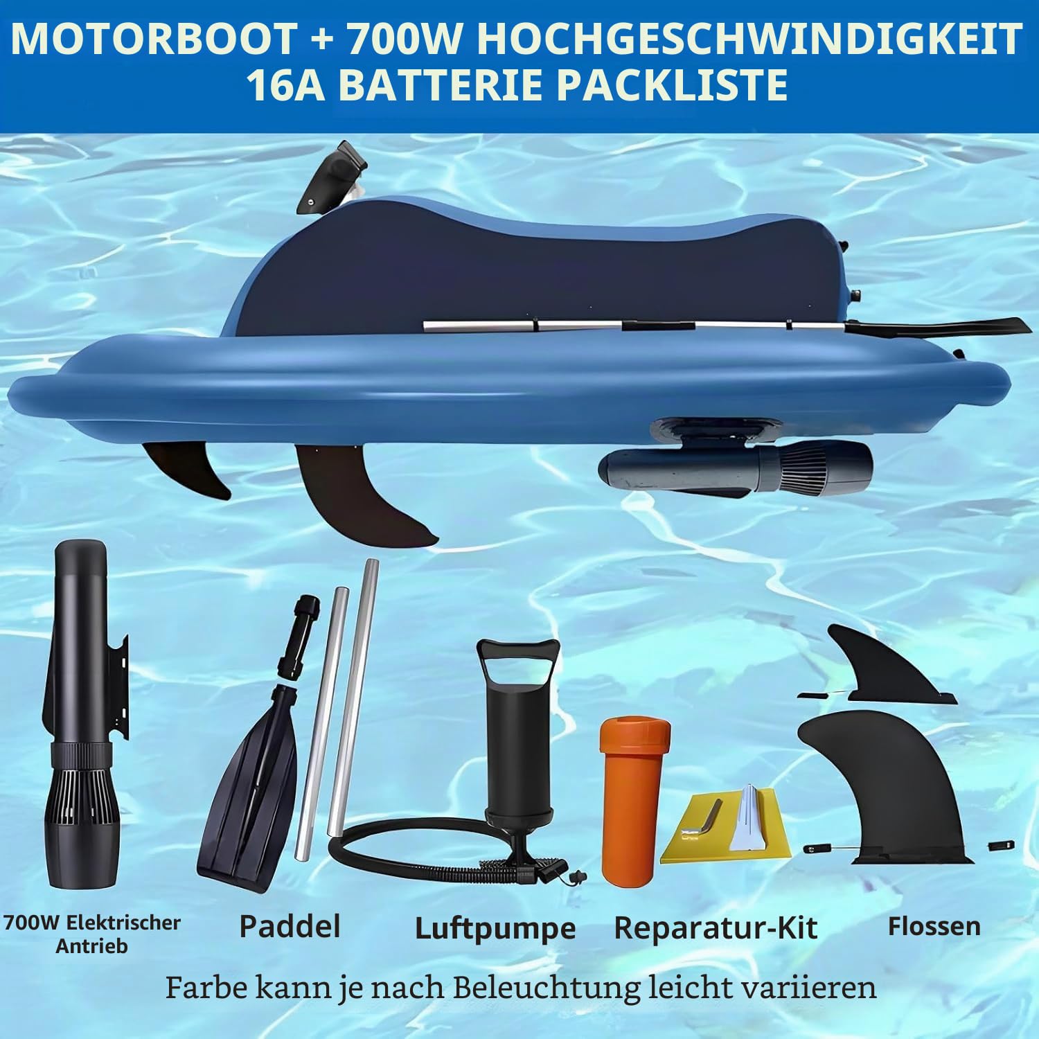 Jet-Ski mit Wasserstrahlantrieb, aufblasbares Jet-Boot, aufblasbarer Jet-Ski mit 500 W / 700 W Scooter und Paddel, 10.000 / 16.000 mAh Akku, Fernbedienung, 150 kg Tragkraft, Elektro-Motorboot 700W16Ah