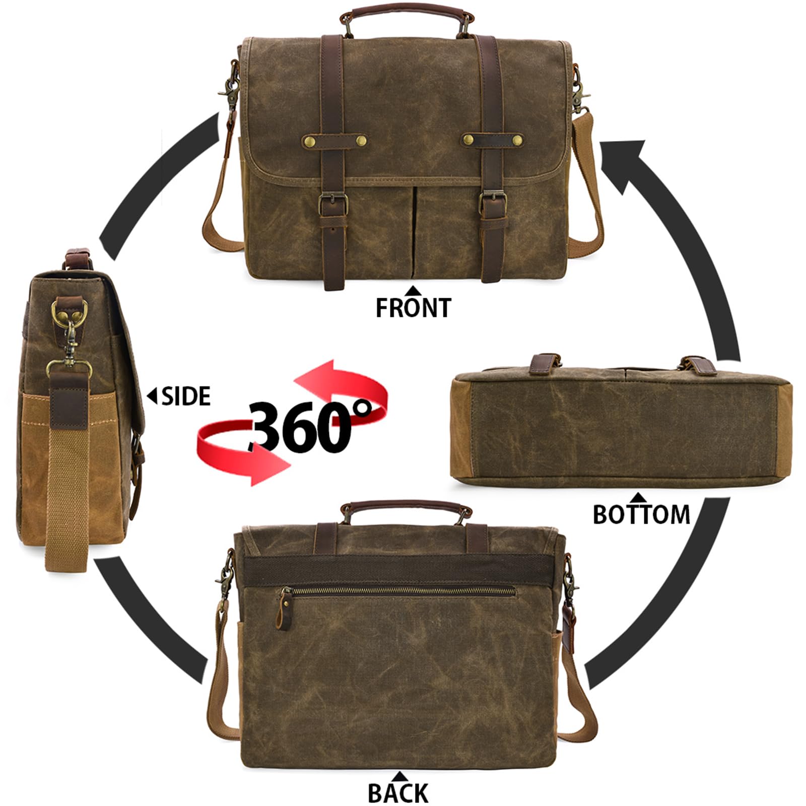 Bandolera para hombre de lona y piel de 15.6 pulgadas para laptop