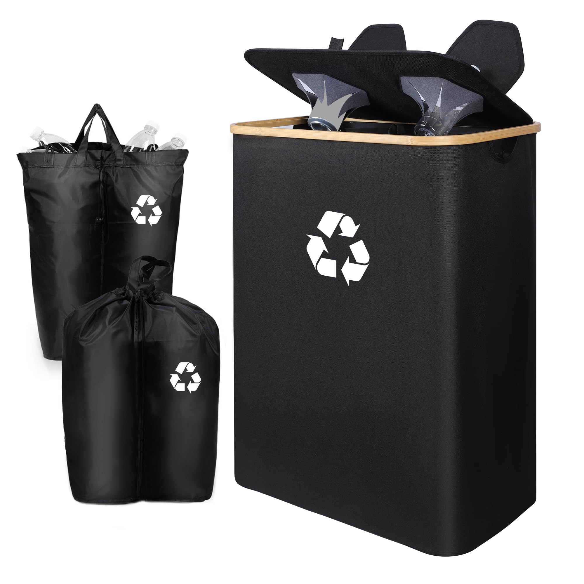 Recycling Bin for Kitchen Indoor Home, Deposit Bottles Colletion Container 2 Compartments with Odor Protection Lid, Large Capacity Tall Bottle Recycle Trash Can with Removable Inner Bags 158 L