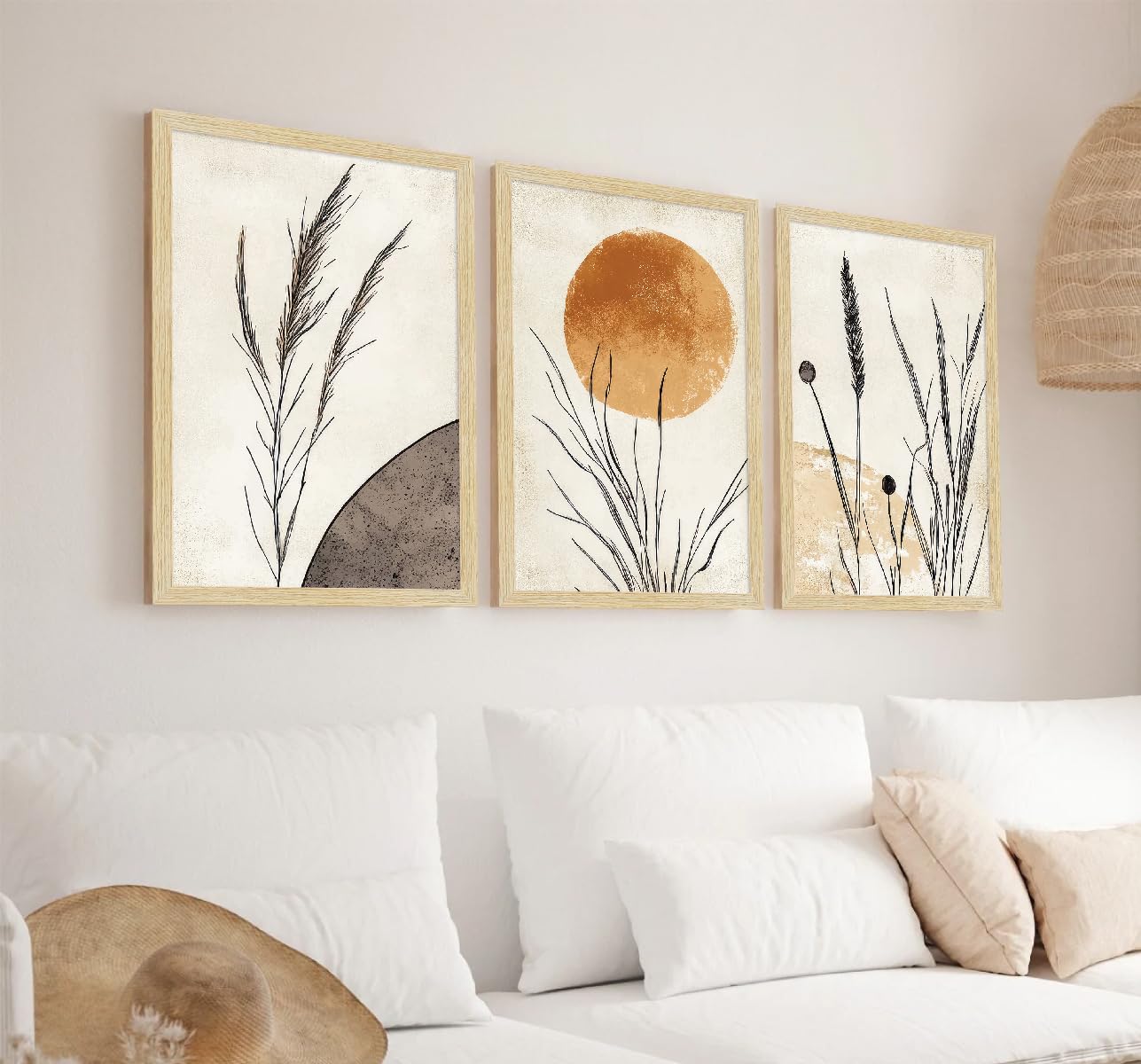 ArtX Paper Boho Paintings For Wall Decoration, Home Decor Wall Art, Hotel Wall Painting for Living Room, Multicolor, Natural Wood Color Frames, 12.0x18.0 inch, Set of 3-picture-42
