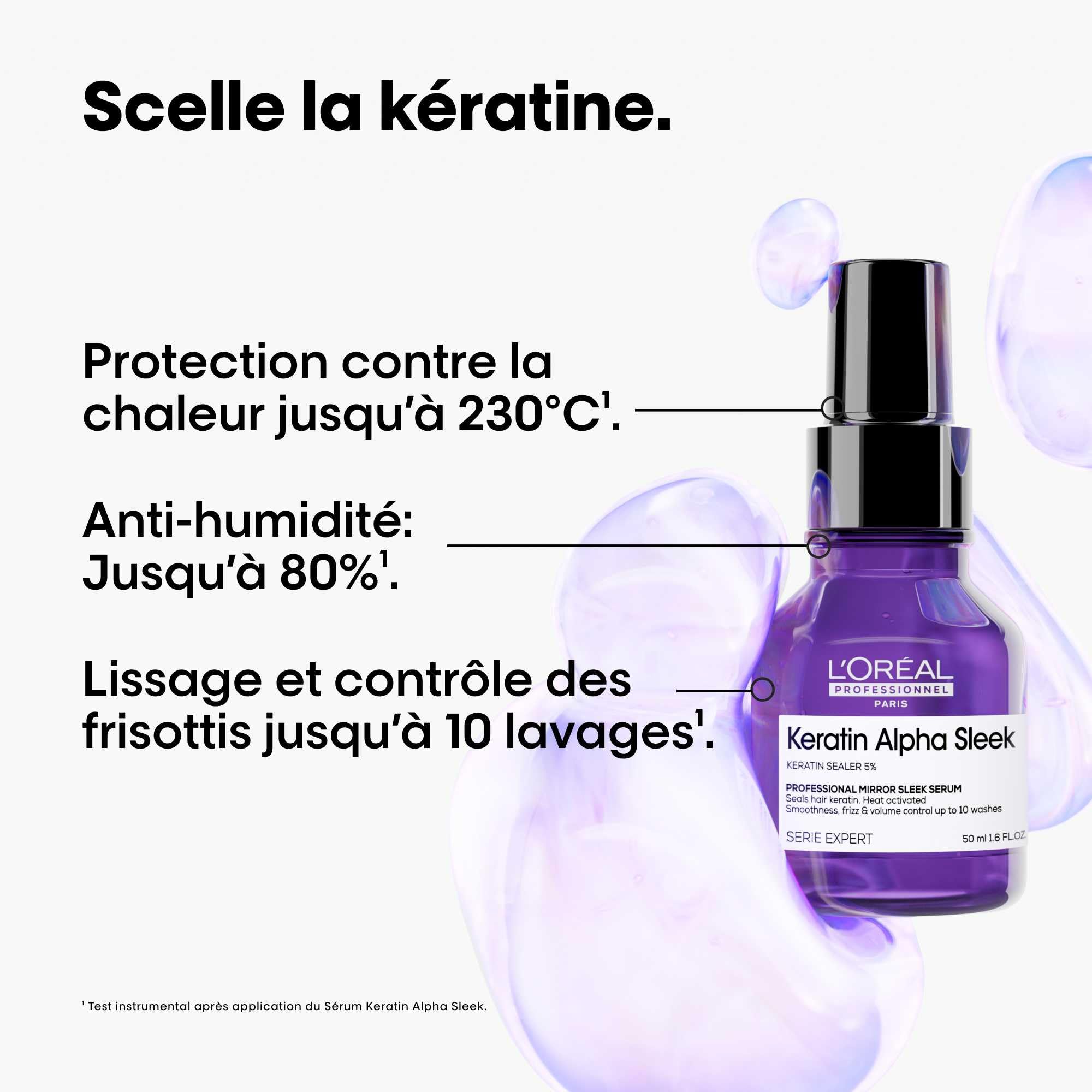 L'OREAL PROFESSIONNEL - Serum Cheveux Lisse Miroir Keratin Alpha Sleek - Scelle Durablement la Kératine - Anti-Humidité & Anti-Frisottis - Protecteur de Chaleur - Technologie Brevetée - 50 ml