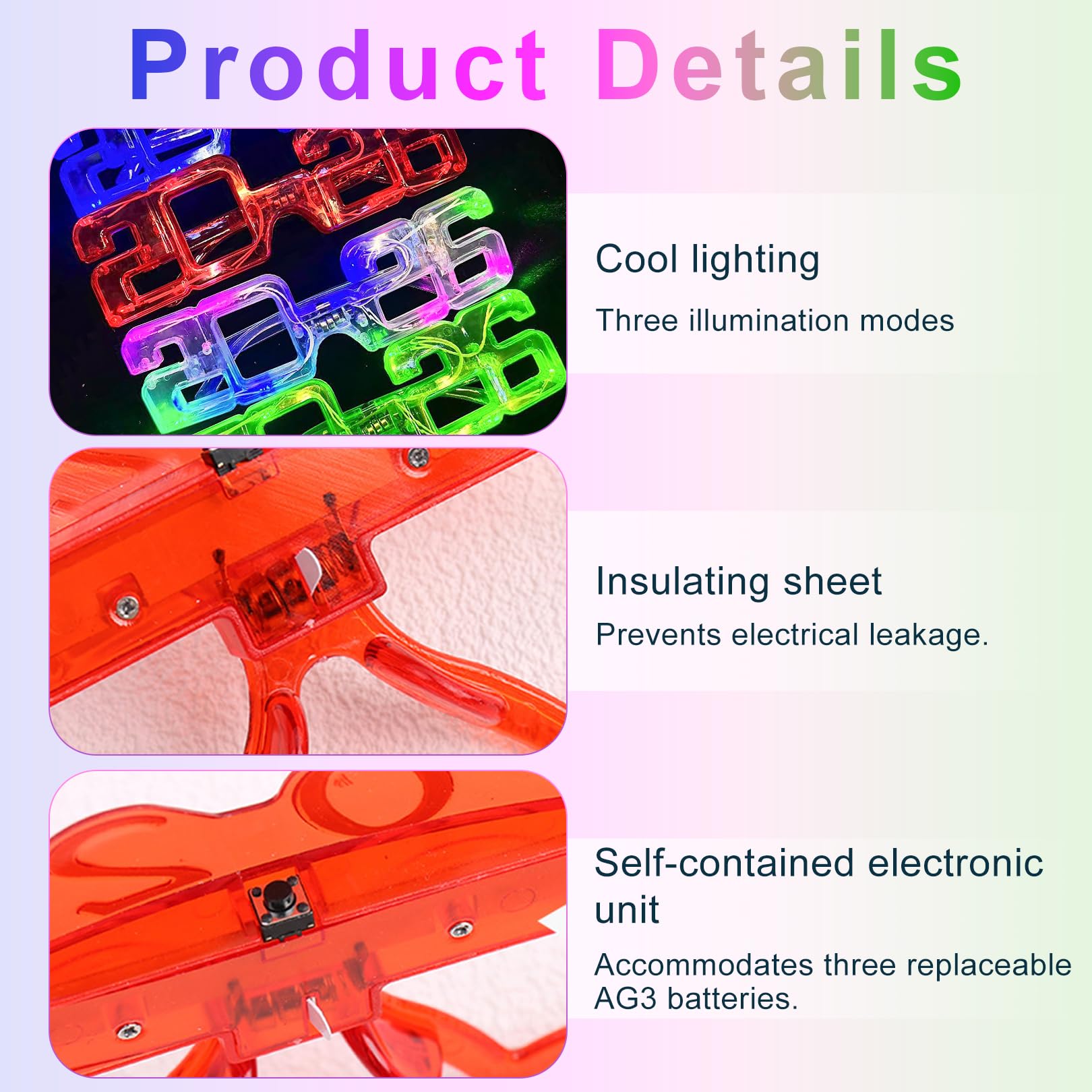 Fogcosy 4 Pack LED Lights 2026 Glasses, 2026 Happy New Year Glow Glasses, Glow in The Dark Party Light-up Eyeglasses - Image 3