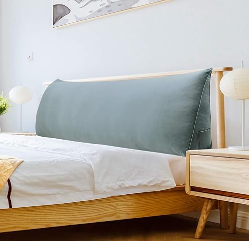 Miniatura 7 de WOWMAX Almohada de cuña para cabecera de cama de día, con funda extraíble, terciopelo, sin botones, color gris, tamaño California King