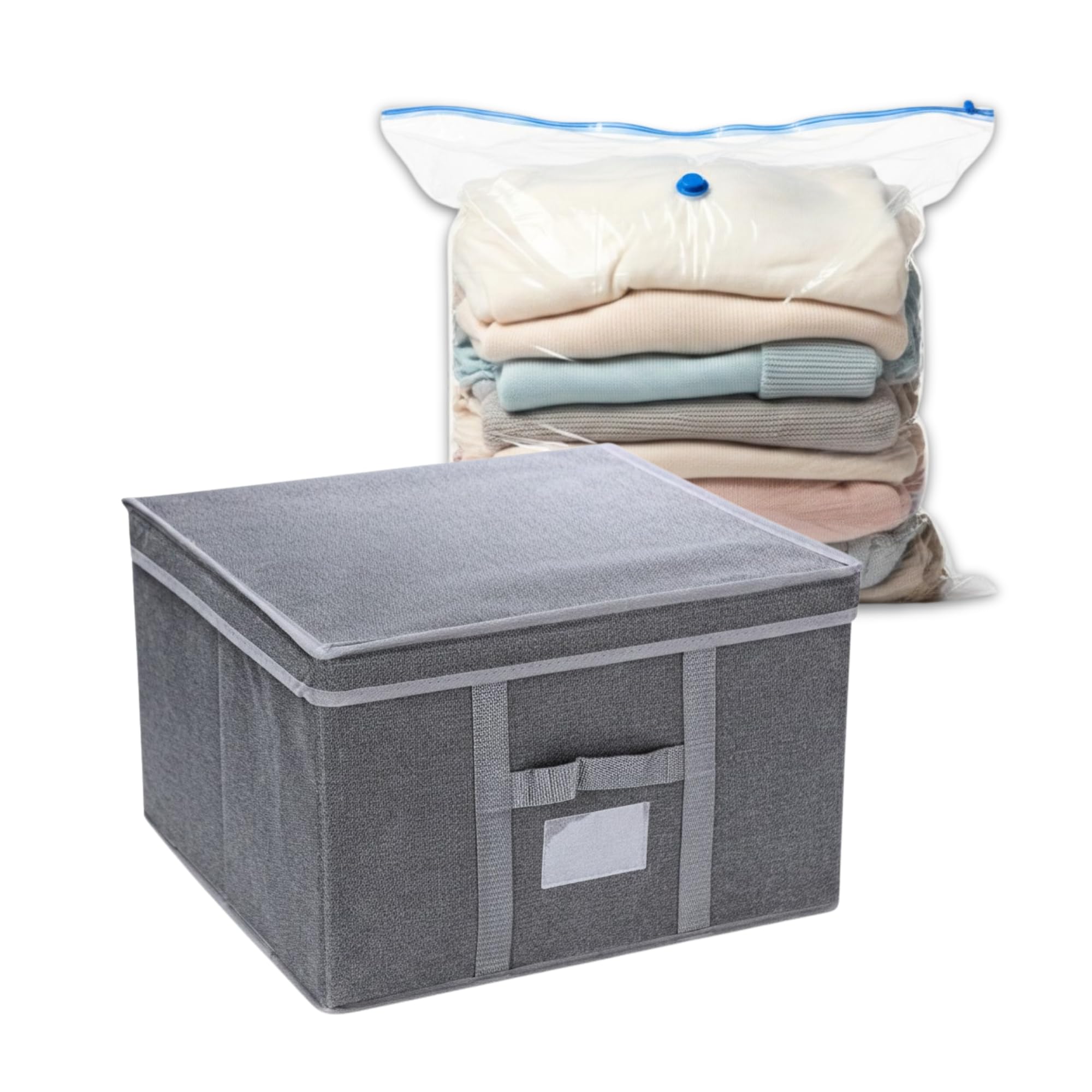 40L Medium Clothes Storage Box with Lid – Foldable Rigid Organiser, Reinforced Sides & Easy-Access Lid – Space Saving Storage for Bedding, Duvets, Blankets & Clothes – Vacuum Bag