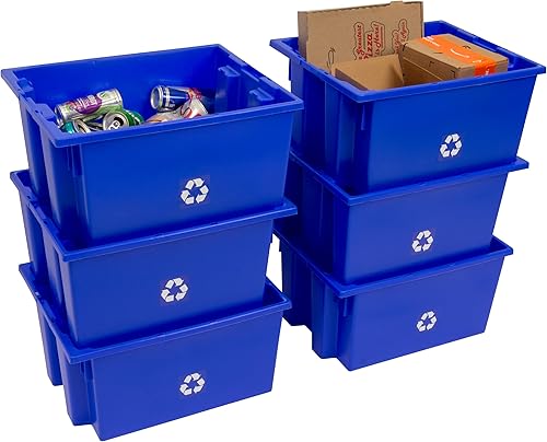 Paquete de 6 contenedores de reciclaje de gran capacidad, apilables, industriales, comerciales, resistentes, 9 galones, 19-12 pulgadas x 15-12