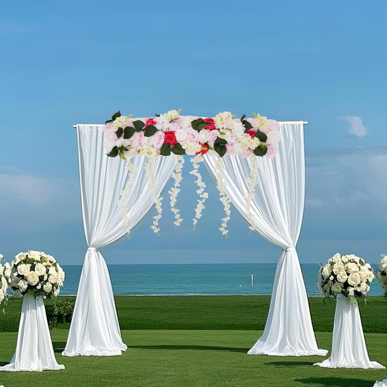 Flores artificiales 3D para pared, 100 x 80 cm, tira de flores artificiales con rosas peonías, decoración de pared fácil de limpiar para balcón, jardín, boda, salón