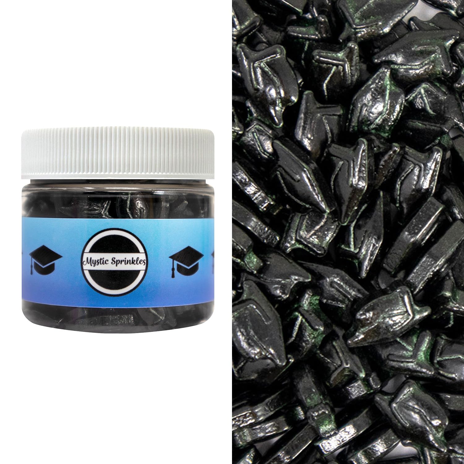 MYSTIC SPRINKLESGraduation Cap Candy Shapes Sprinkles (Black, 2oz Jar)