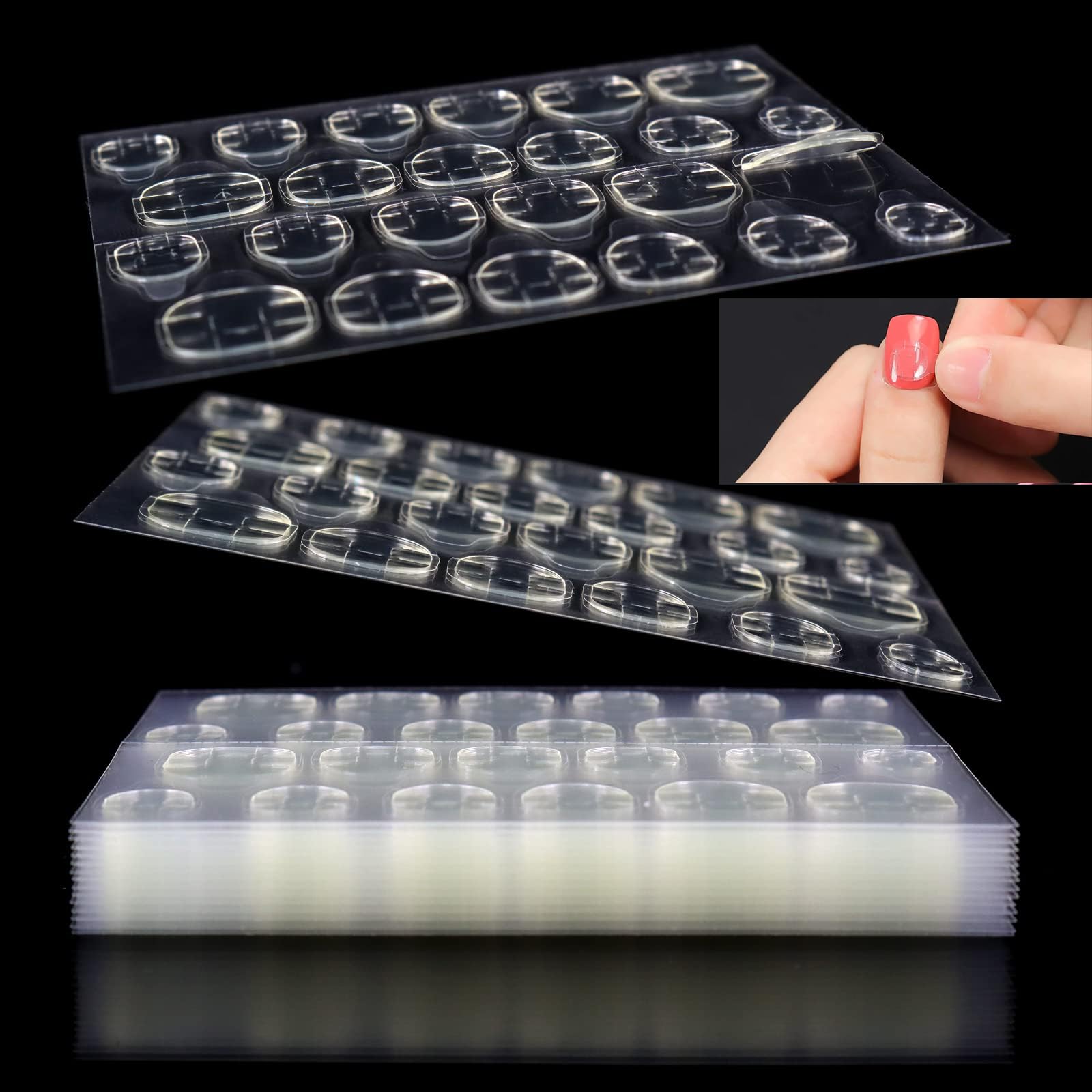 Duomama 288pcs (12 Sheets) Double-Sided Nail Jelly Stickers – Adhesive Tabs for Waterproof, Breathable, Super Sticky Fake Nail Glue – Transparent and Flexible Manicure Solution