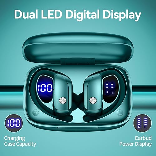 Miniatura 3 de bmani Ear Buds Wireless Earbuds Bluetooth Headphones with 80H Playtime LED Display Case, Over-Ear Hook with Mic, Stereo Sound, Easy Button Controls