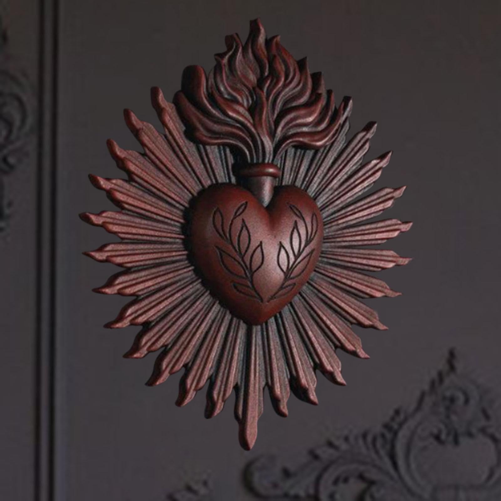 Sharplace Placca Da Muro con Cuori Sacri, Ornamento Sacramentale, Statua Gotica per Casa D'arte, Scultura Da Appendere a Parete per L'ingresso Del Portico ', rosso