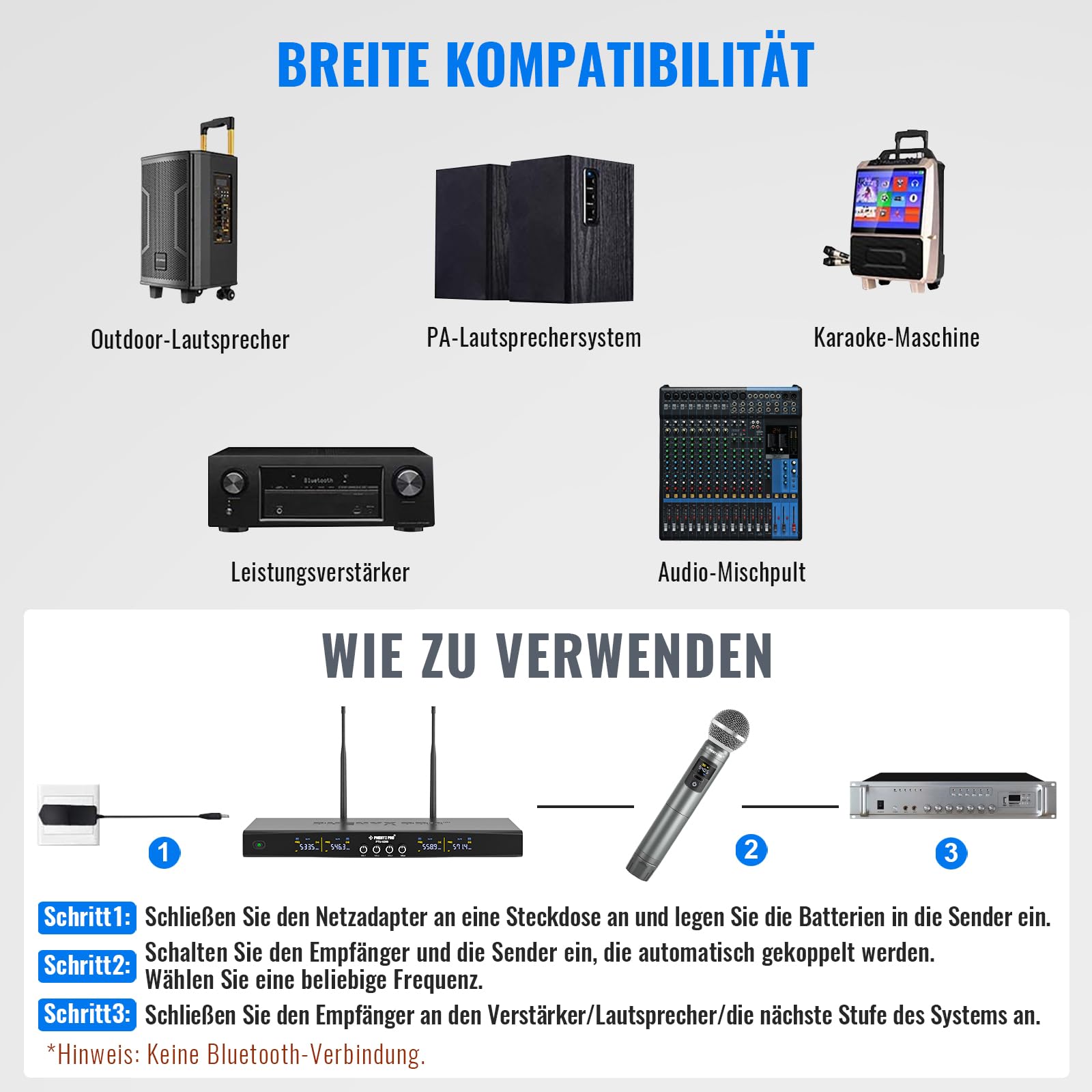 Phenyx Pro 4-Kanal UHF Funkmikrofon-System PTU-5200-4H | 4 kabellose Handmikros, 4 x 25 Frequenzen, 200 ft Reichweite, Gesang, Karaoke, Gottesdienste, DJ-Sets