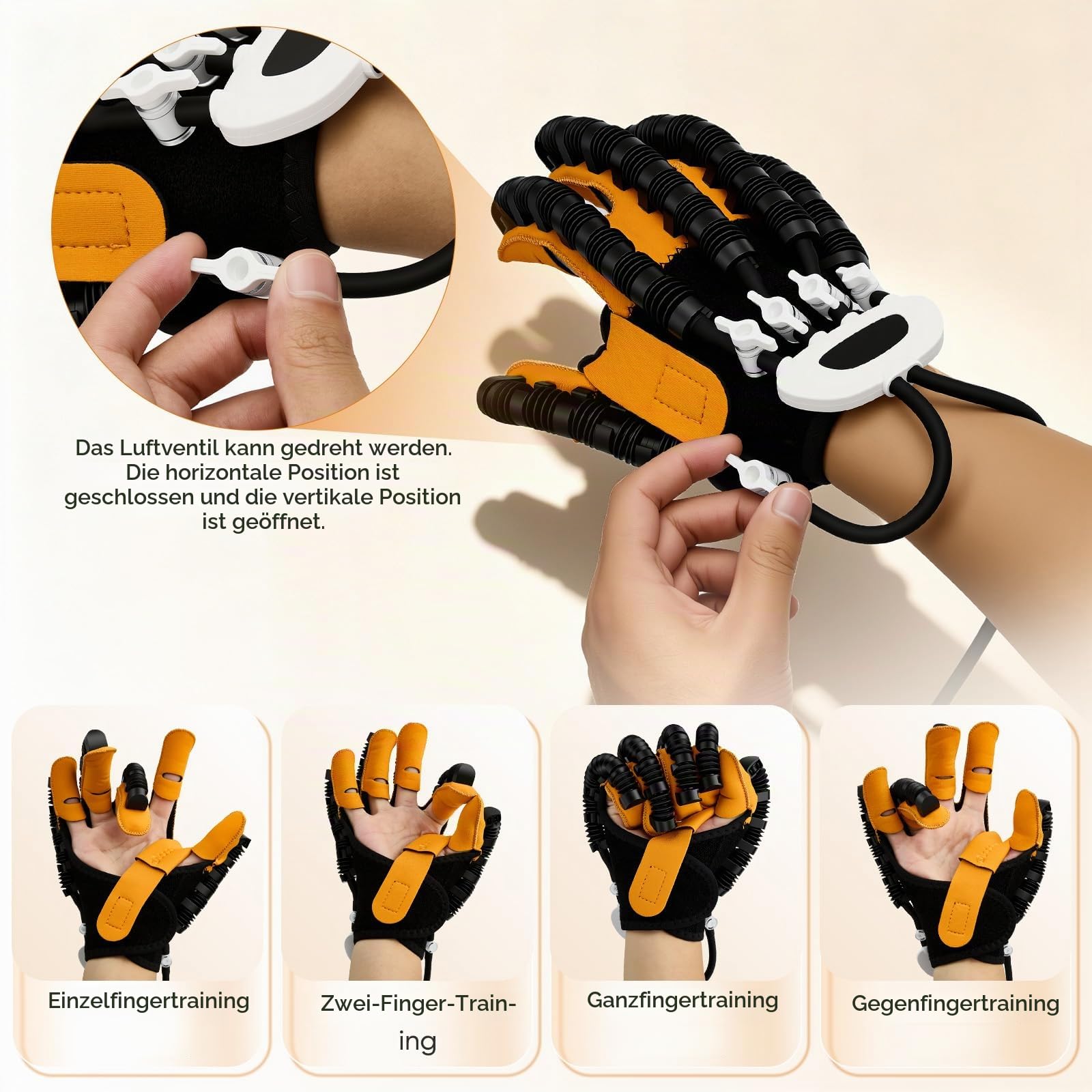 Rehabilitation Roboter Handschuhe, Handfunktionsstörungen Roboterhandschuhe mit Spiegelungsfunktion LED Anzeige, Einstellbarer Modus, 2400mAh, für Patienten mit Handfunktionsstörungen (Rechte Hand)