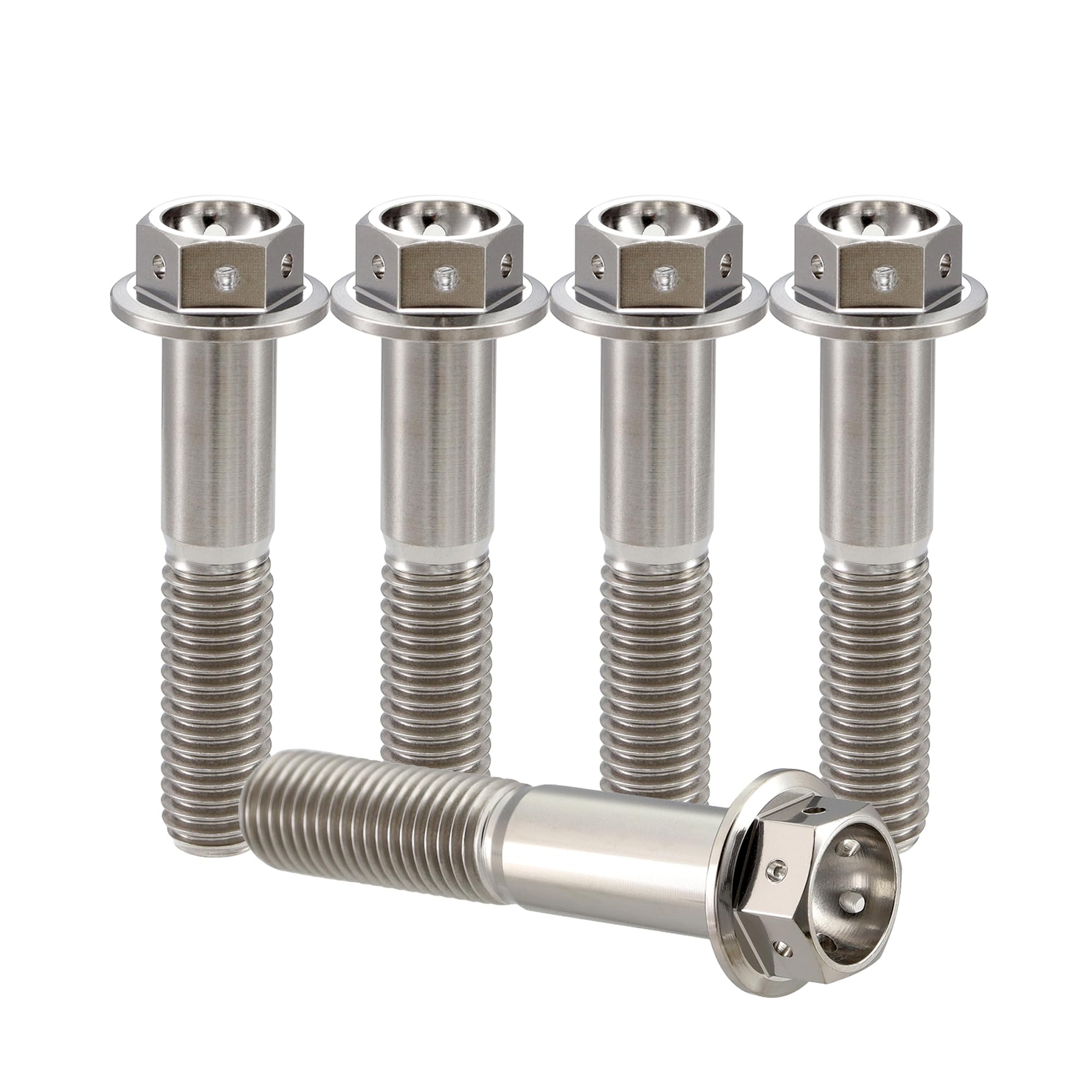 RISON-Titanium Tornillos de Brida de Titanio M10x1.25x30mm, 5 Piezas Tornillos de Cabeza Hexagonal con Reborde, Tornillos de Máquina Cabeza Allen, Accesorios de Modificación para Motocicleta, Bici
