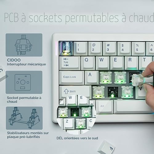 MechLands CIDOO QK61 V2 VIA - Tastiera programmabile al 60%, tastiera da gioco senza fili, tastiera personalizzata, con piastra per PC, RGB, batteria da 3000 mAh per Win/Mac (Bianco) - 7