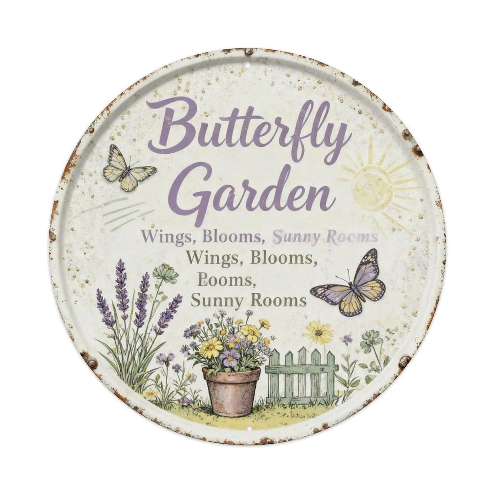 Butterfly Garden Cottage Decor Metal Tin Sign Plaque