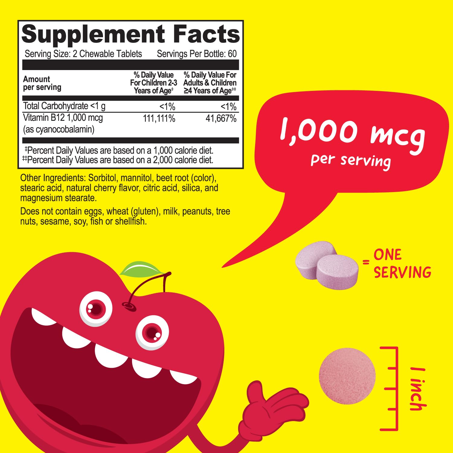 VitaWorks Chewable Vitamin B12 for Kids 1000 mcg, Vegan, Cherry, 120 Count — Amazon image 2