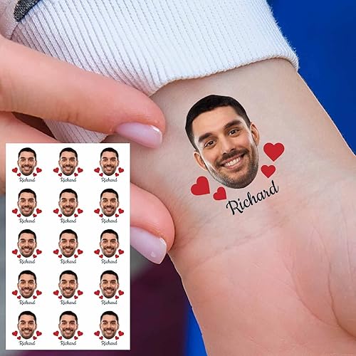 Miniatura 7 de 30 tatuajes temporales de corazón personalizados con texto de nombre, tatuaje temporal personalizado con cara para adultos, parejas, mujeres,