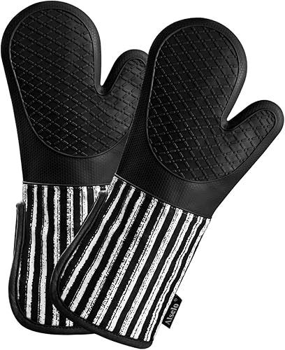 Guantes de horno de silicona resistentes al calor 932 con guantes de cocina impermeables y antideslizantes, juego de 2 guantes de horno extra