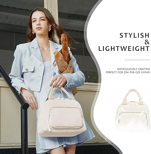 Miniatura 2 de HOMESPON Lonchera para mujeres, hombres y adultos, con bolsillo frontal, bonita bolsa de almuerzo aislada de pana de gran capacidad, contenedor