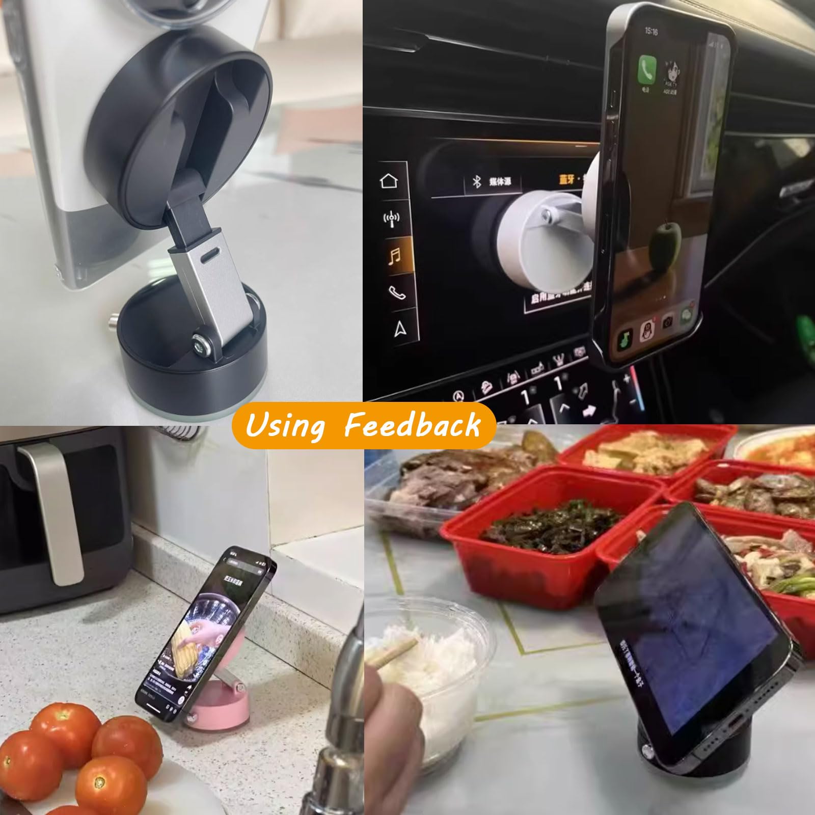 Soporte de Teléfono con Ventosa Magnética al Vacío para Mercedes Benz E Klasse E400d E450 E53/E63/E63s, Soporte de Teléfono Retráctil Plegable con Una Sola Mano para Auto,2pcs-Black