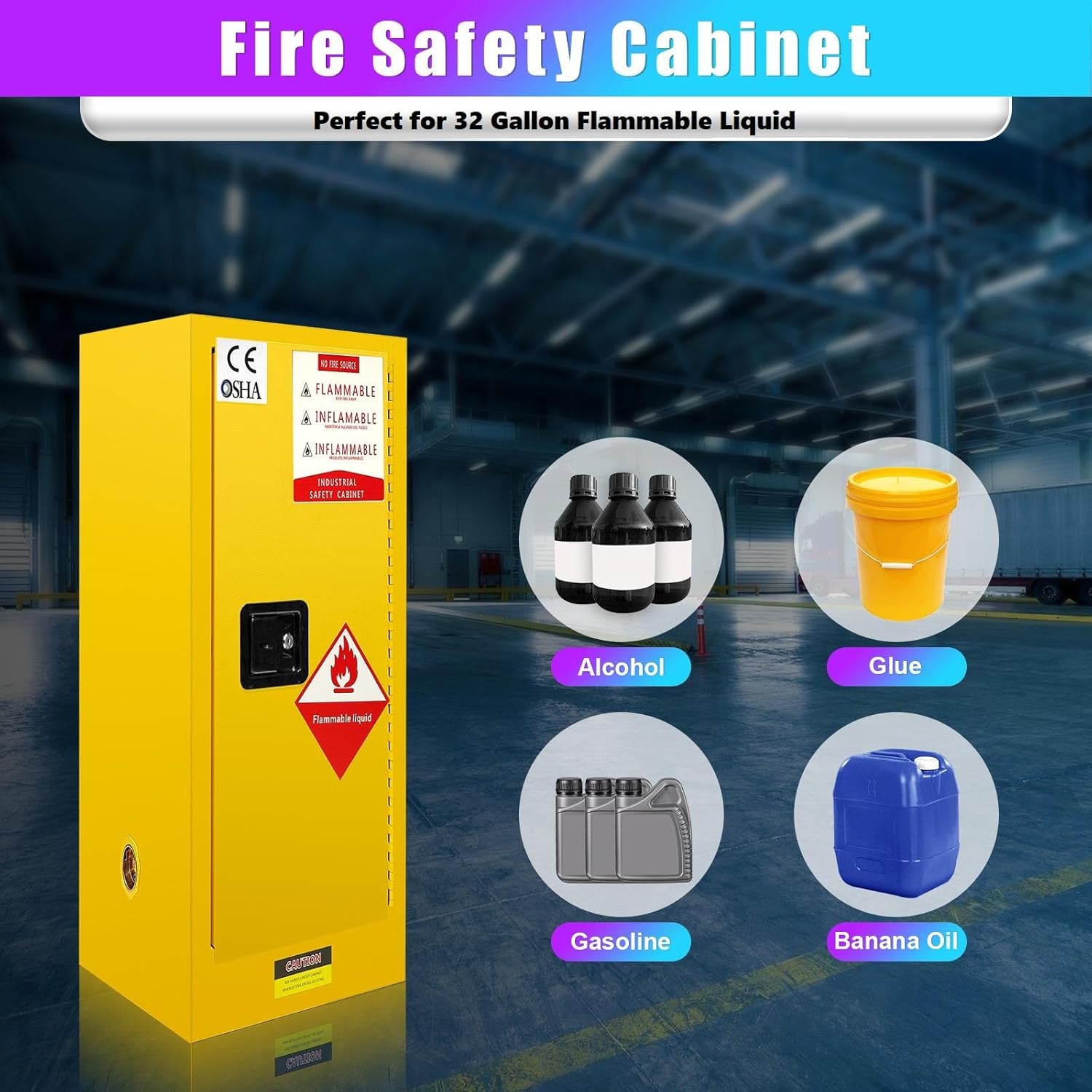 32 Gallon Flammable Safety Cabinet (38'' x 21'' x 21''), Galvanized Steel Hazardous Material Storage Cabinet w/Adjustable Shelf, Leakproof Welded Fireproof Box for Scientific & Industrial Use