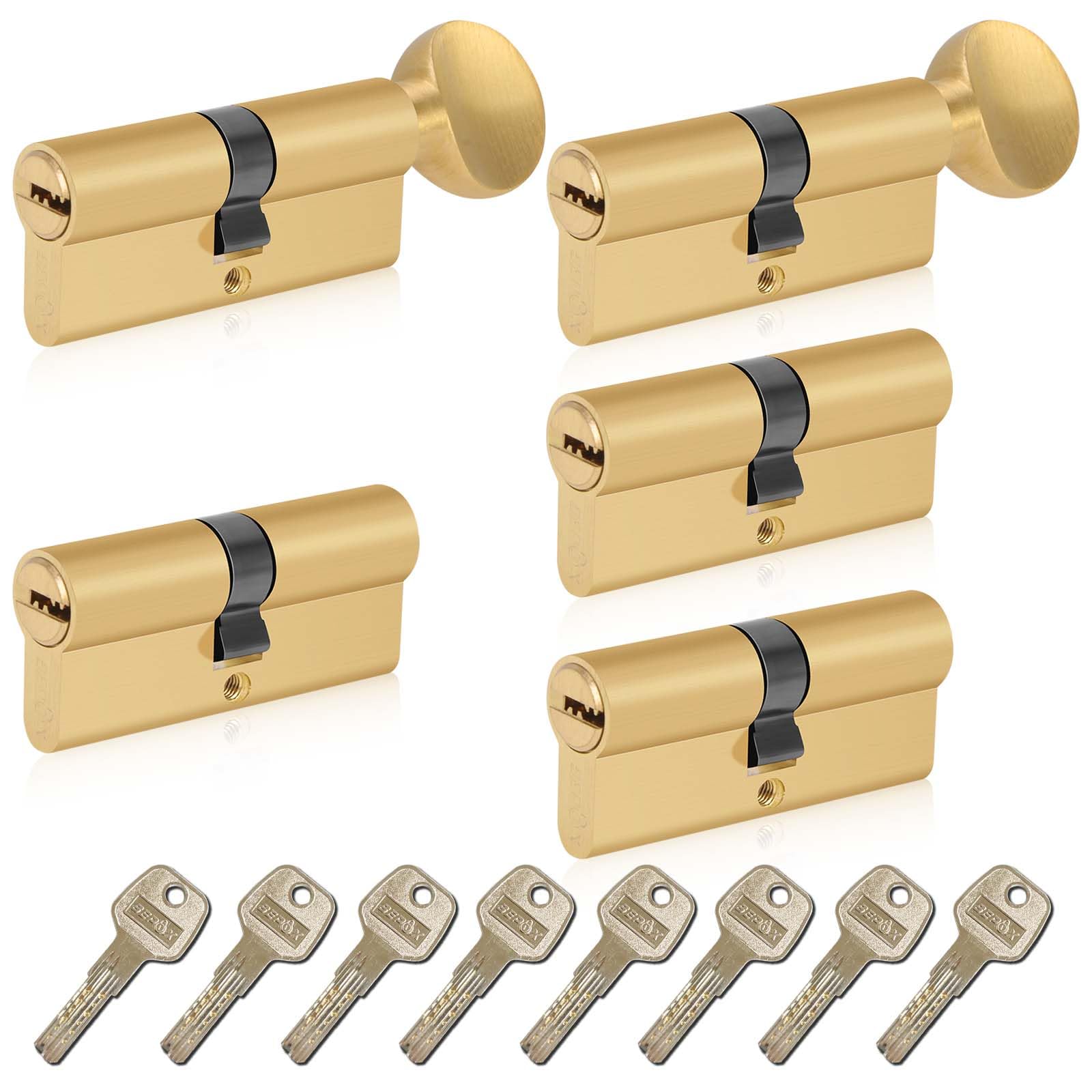 SEPOX Euro Cylinders Lock Set 3 Double + 2 Thumb-Turn Cylinders (Keyed Alike), 60mm(30/30),High Security 6 Pin, Alloy Casing Brass Cylinder Anti-Drill Anti-Pick Door Barrel for Home,Office