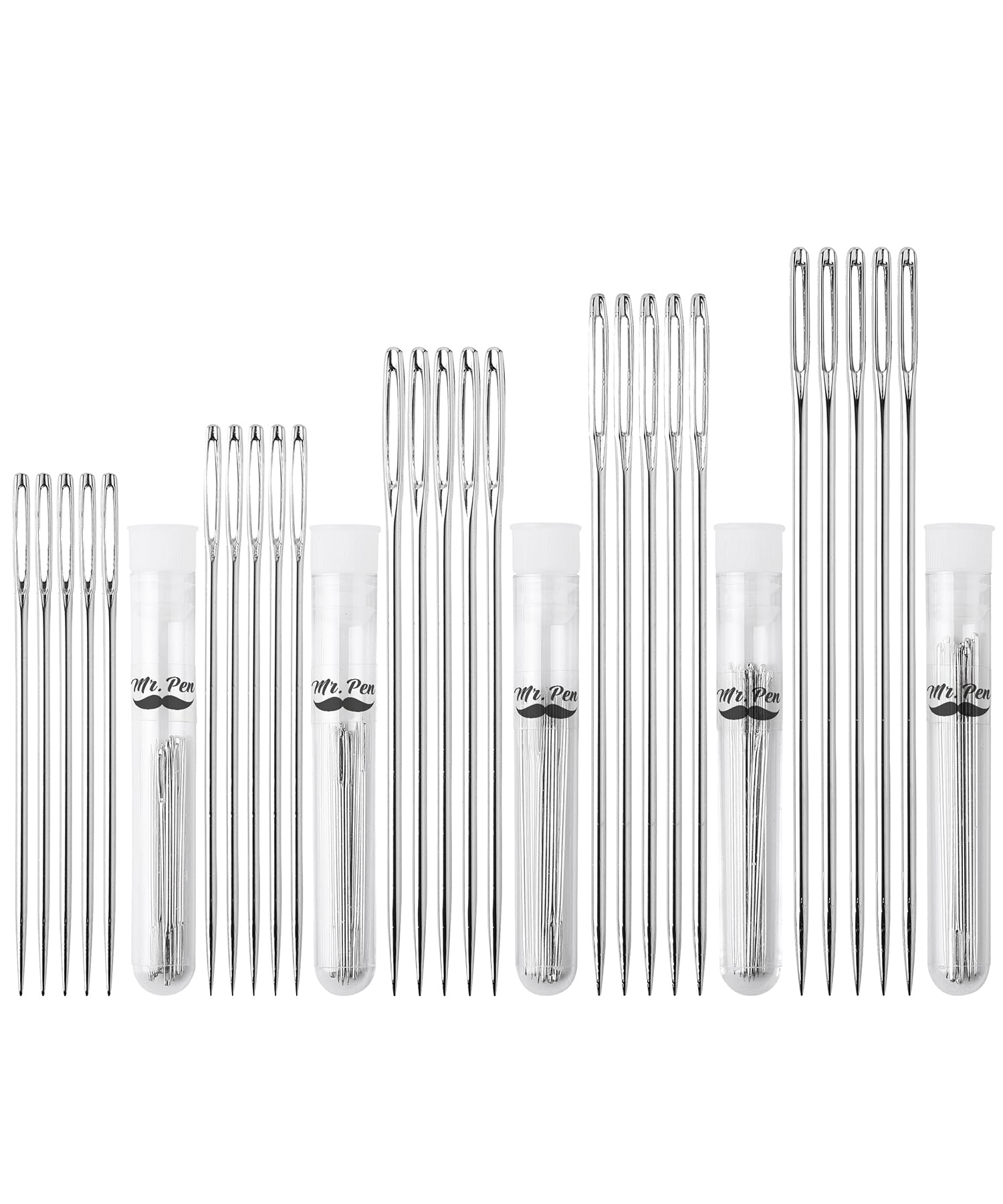 Mr. Pen- Large Eye Needles for Hand Sewing, 50 pcs, 5 Sizes, Silver, Embroidery Needles for Hand Sewing
