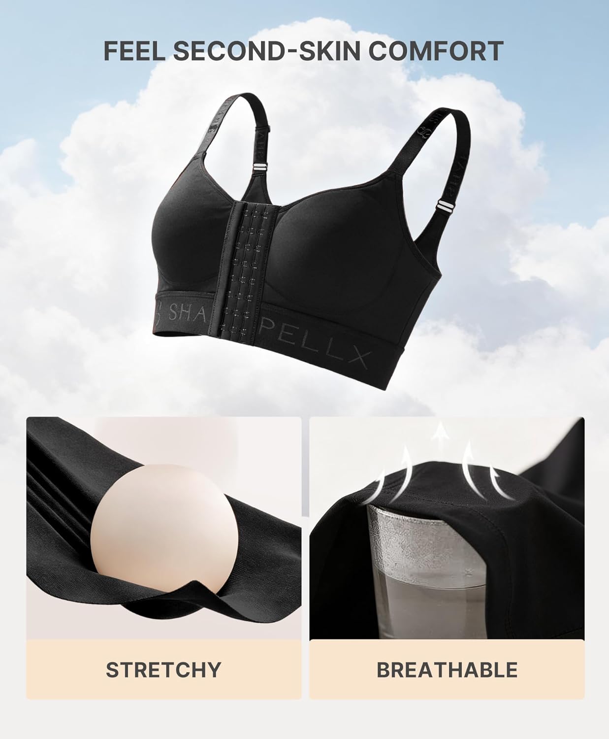 SHAPELLX Post Surgery Bras for Womem Front Closure Mastectomy Bras Wireless Compression Bra with Adjustable Straps - Image 4