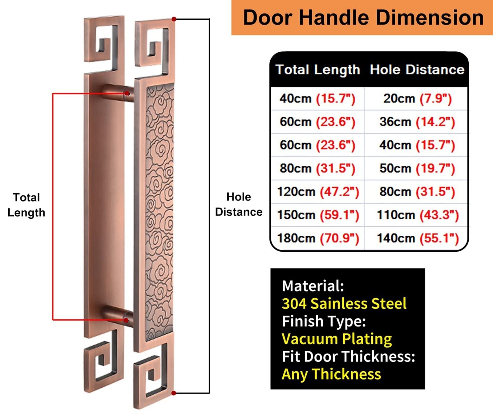 Manija Industrial para Puerta de Granero - Barra de Agarre de Doble Cara Resistente para Puertas corredizas de Madera, Vidrio y Metal, con Sistema de Empuje/tracción, Uso Comercial, 60 cm x
