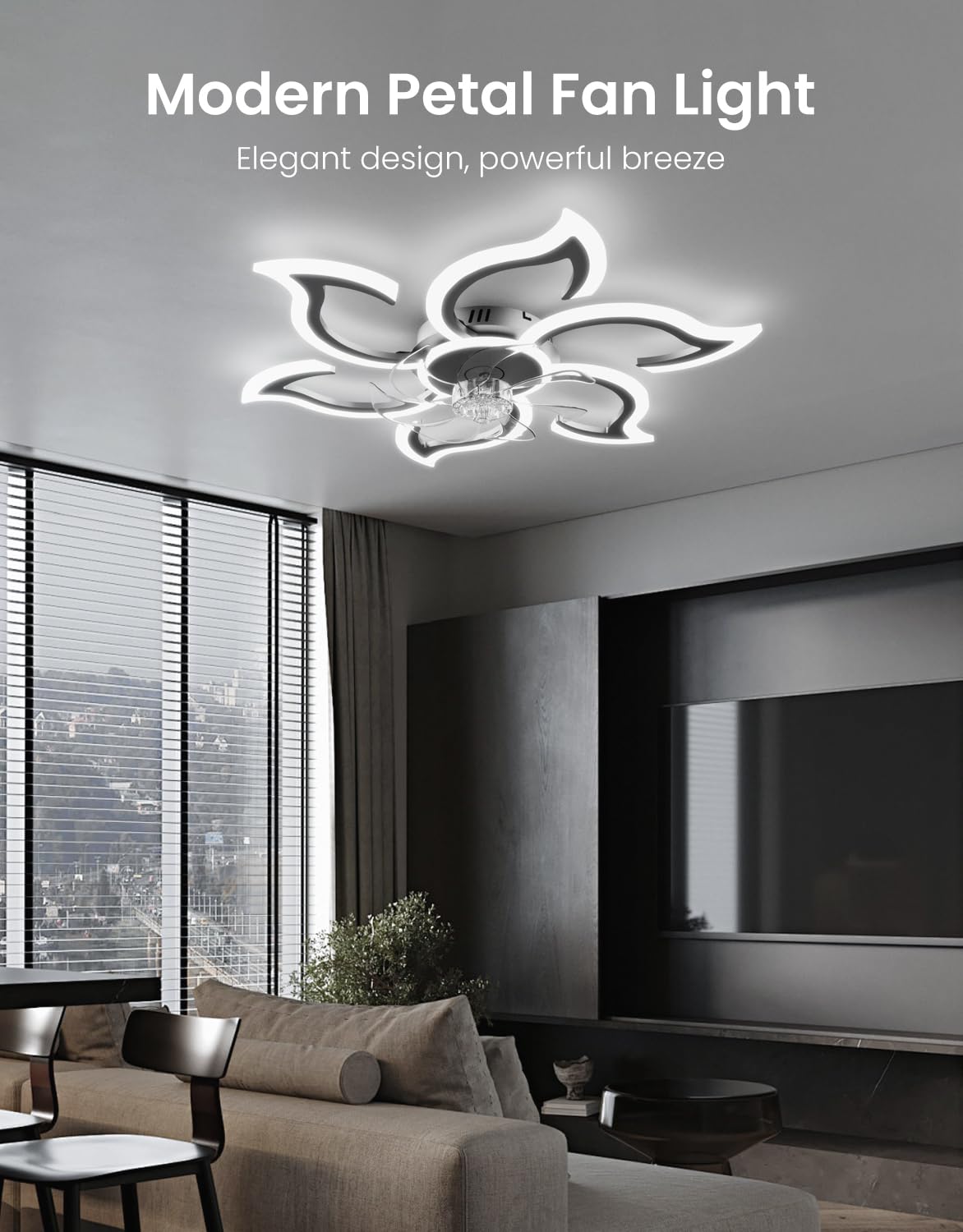 Lampara Ventilador Techo Dormitorio, 88cm Ventilador Techo con Luz y Mando a Distancia, Diseño en Forma de Flor, Plafon Led Techo Ventilador Silencioso, Regulable, Motor DC, Negro