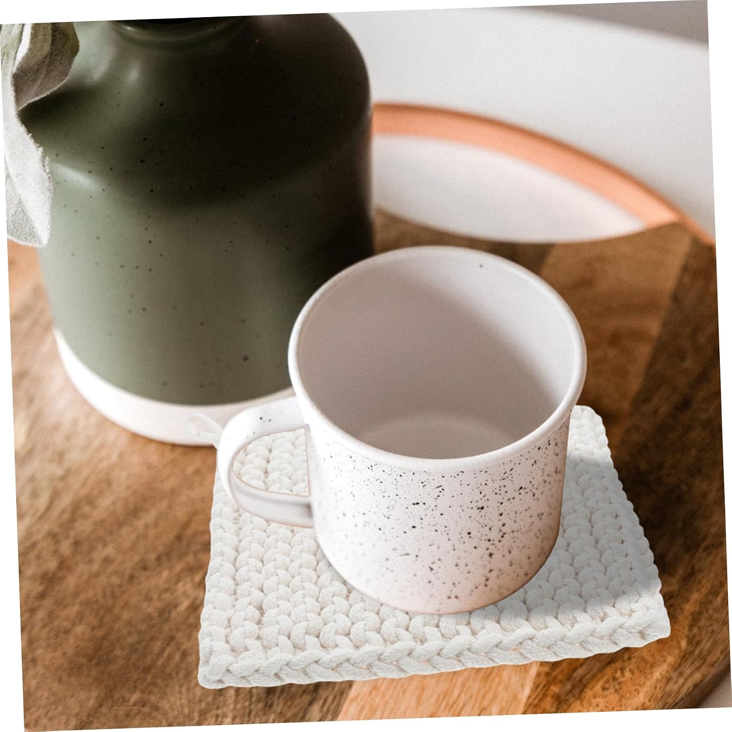2pcs Cotton for Hot Dishes Table Mats Handmade Woven Pot Holders Soft Cushions for Kitchen Dining Mats