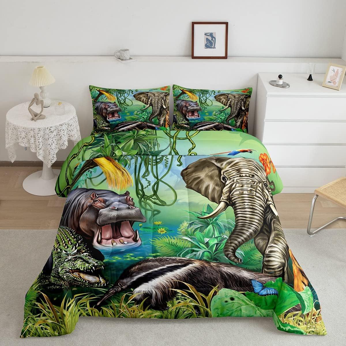 Jungle Animals Comforter King Crocodile Hippo Elephant Tiger Bedding Sets African