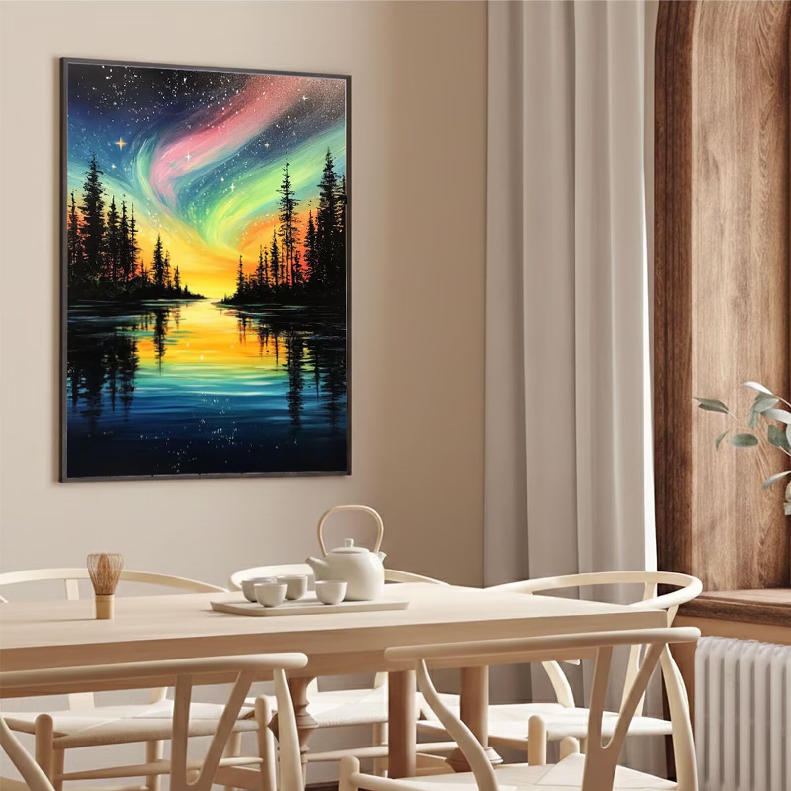 Dipingere con i Numeri Adulti Aurora Dipingere con i Numeri Foresta Paint by Numbers Hobby Creativi Adulti Fai Da Te Tela di Pittura a Olio Kit, Decorazioni Donna Regalo 60x80cm Senza Cornice Y3-1003