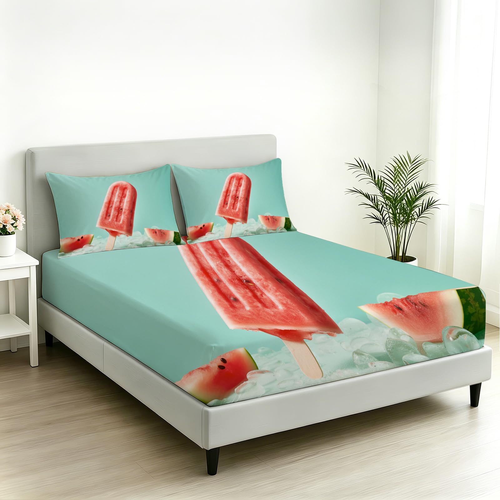 Sábana Bajera Ajustable 180 x 200 Helado de Sandía Tema de Verano