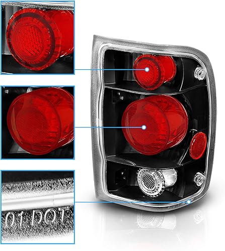 Miniatura 3 de AmeriLite Juego de luces traseras de freno negras de repuesto para Ford Ranger 1998-2000 solamente - lado del pasajero y del conductor