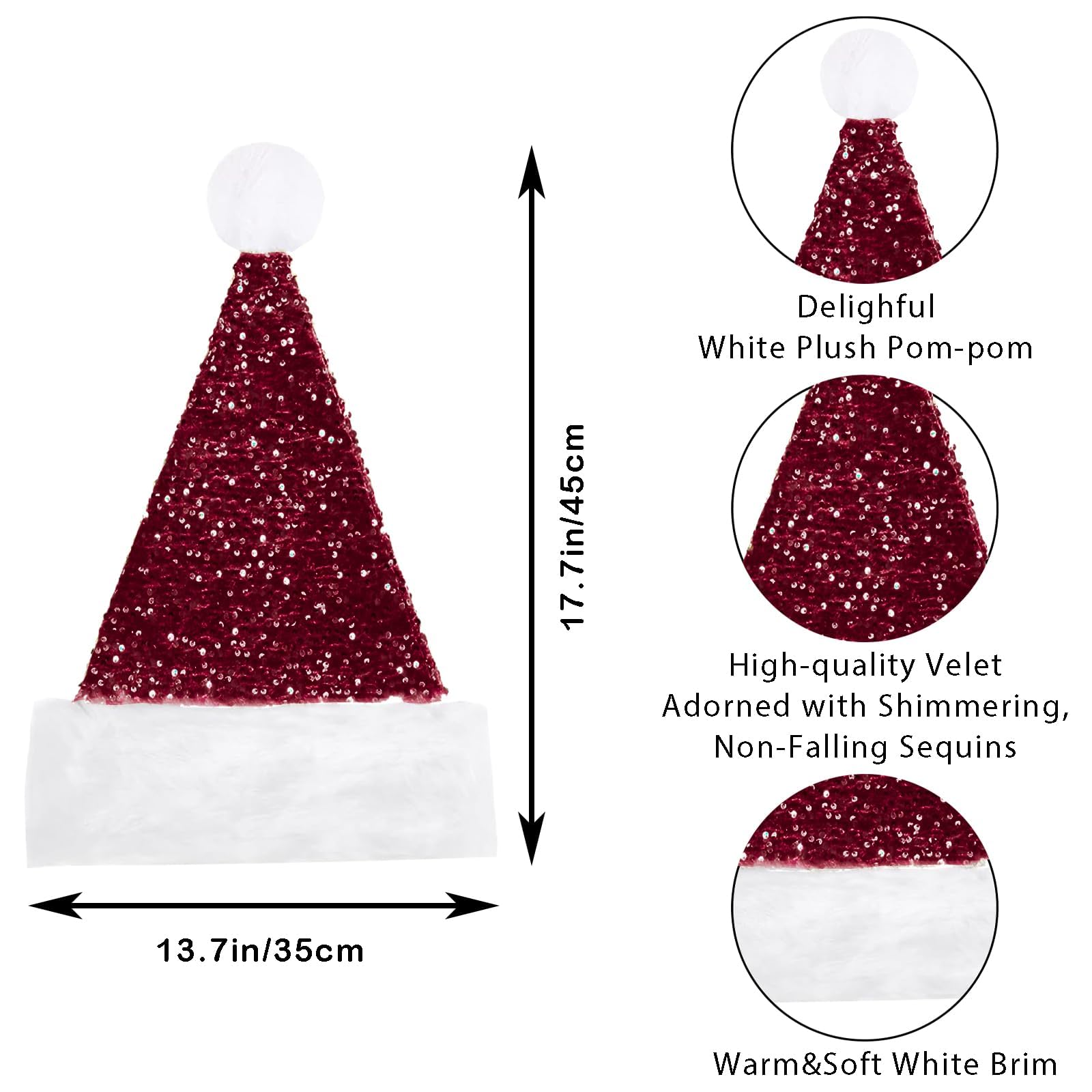 Buildcon Santa Hat, Christmas Decorations, Red Fur Cloth Santa Claus Hat for Adults, Holiday Gatherings and Gift Exchanges, 32x45 cm