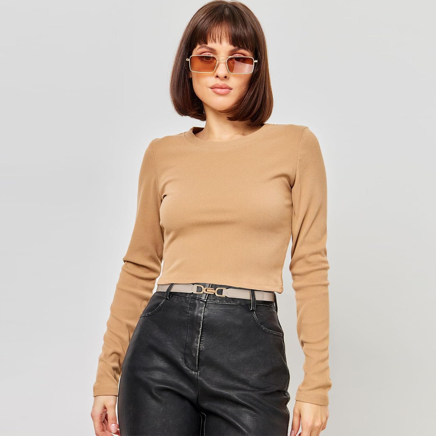 XZQTIVE Women Elastic Thin Belts for Dress Skinny Stretch Plus Size Black Brown Waist Belts with Fashion Gold Buckle Set of 2 - Image 8