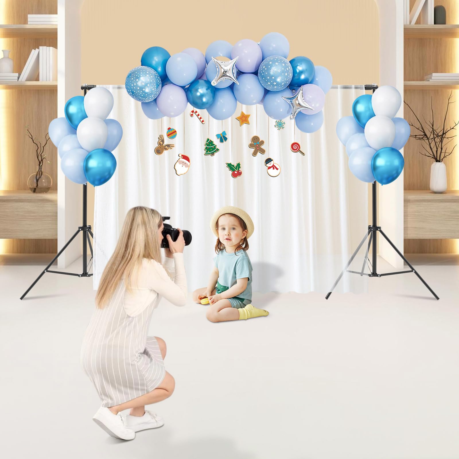 Soporte para fondo, soporte para fondo, 2 x 3 m, sistema de fondo ajustable con 6 clips y 6 cuerdas elásticas, bolsa de almacenamiento, 2 sacos de arena, para fotografía y vídeo retrato