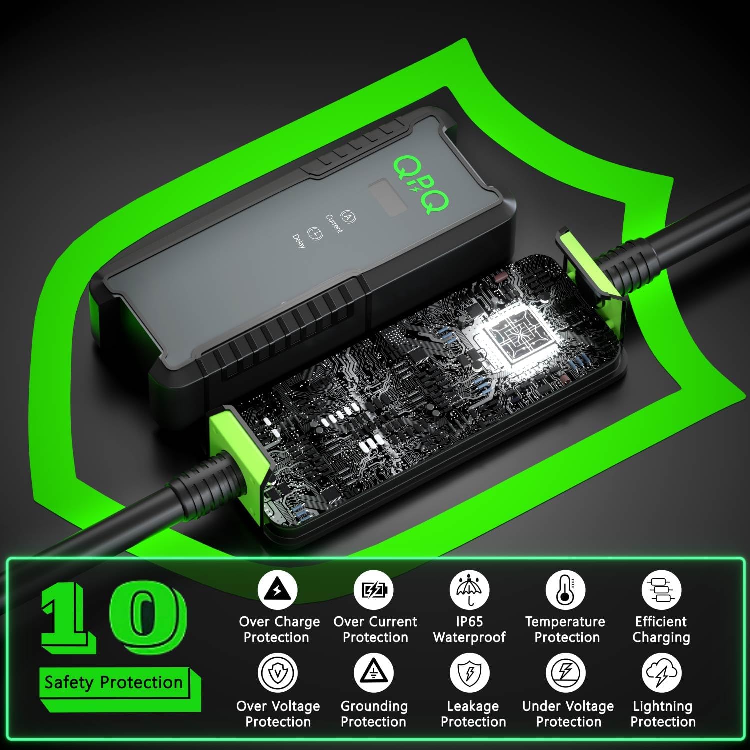 QPQ Level 2 EV Charger 40A 240V, Portable Electric Vehicle Charging Stations with Adjustable Current/Timing Delay, J1772 EV Car Charger Level 2 Charger with 21 FT Cable, NEMA 14-50 Plug - Image 4