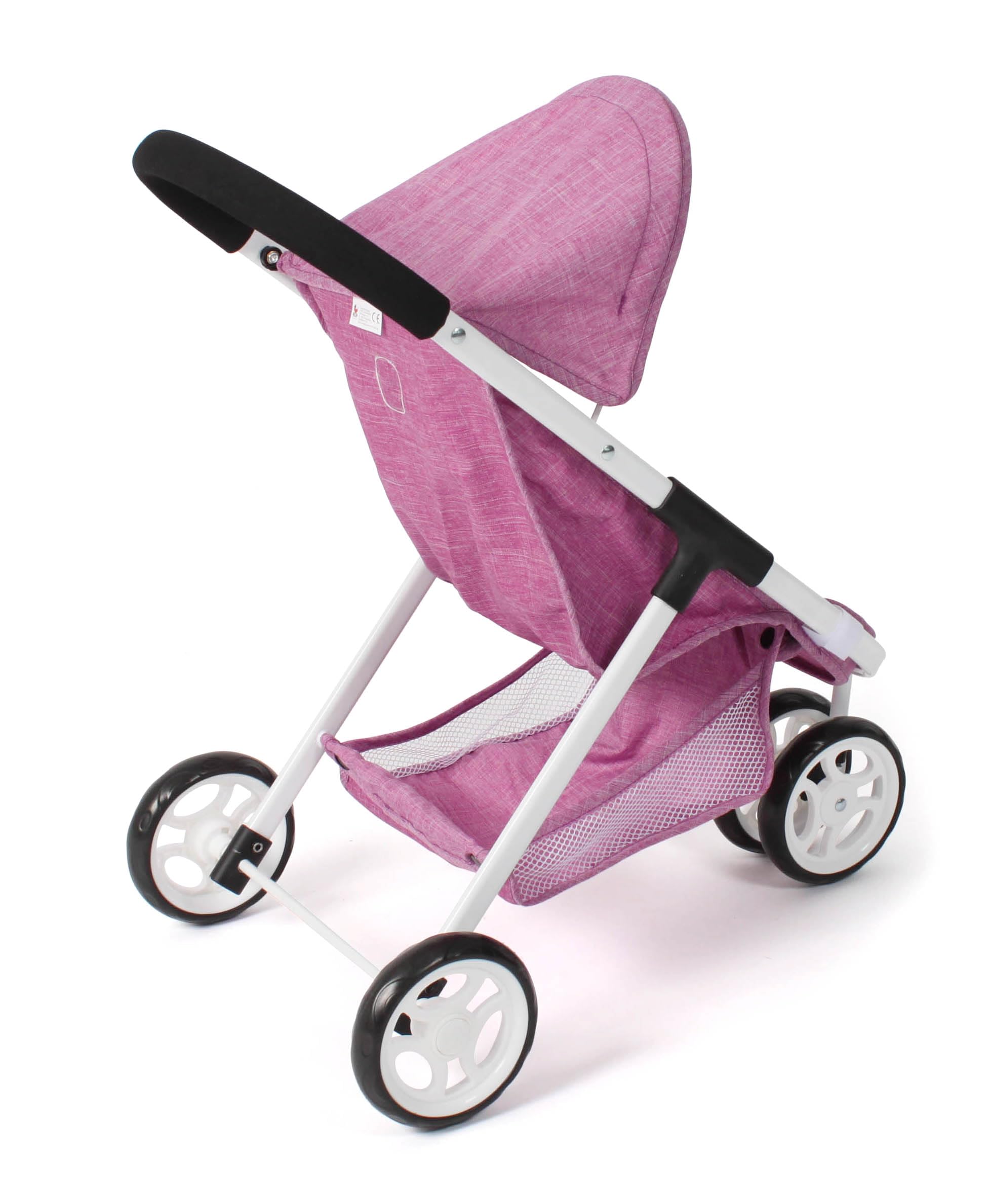 Bayer Chic 2000® Puppenbuggy Speedy – Jeans pink | 3-Rad Puppenbuggy mit Sonnenverdeck & Anschnallgurt. Feste Griffhöhe 58 cm. Leichtgängige Doppelräder & Gepäcknetz. 1,5 kg.
