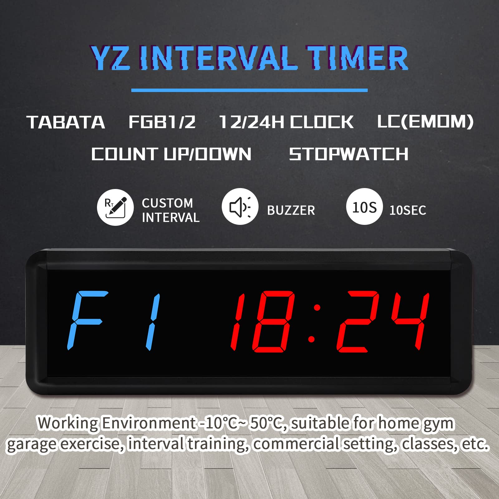 YZ Gym Clock Timer with Remote, 1.5” LED Gym Wall Clock, Portable