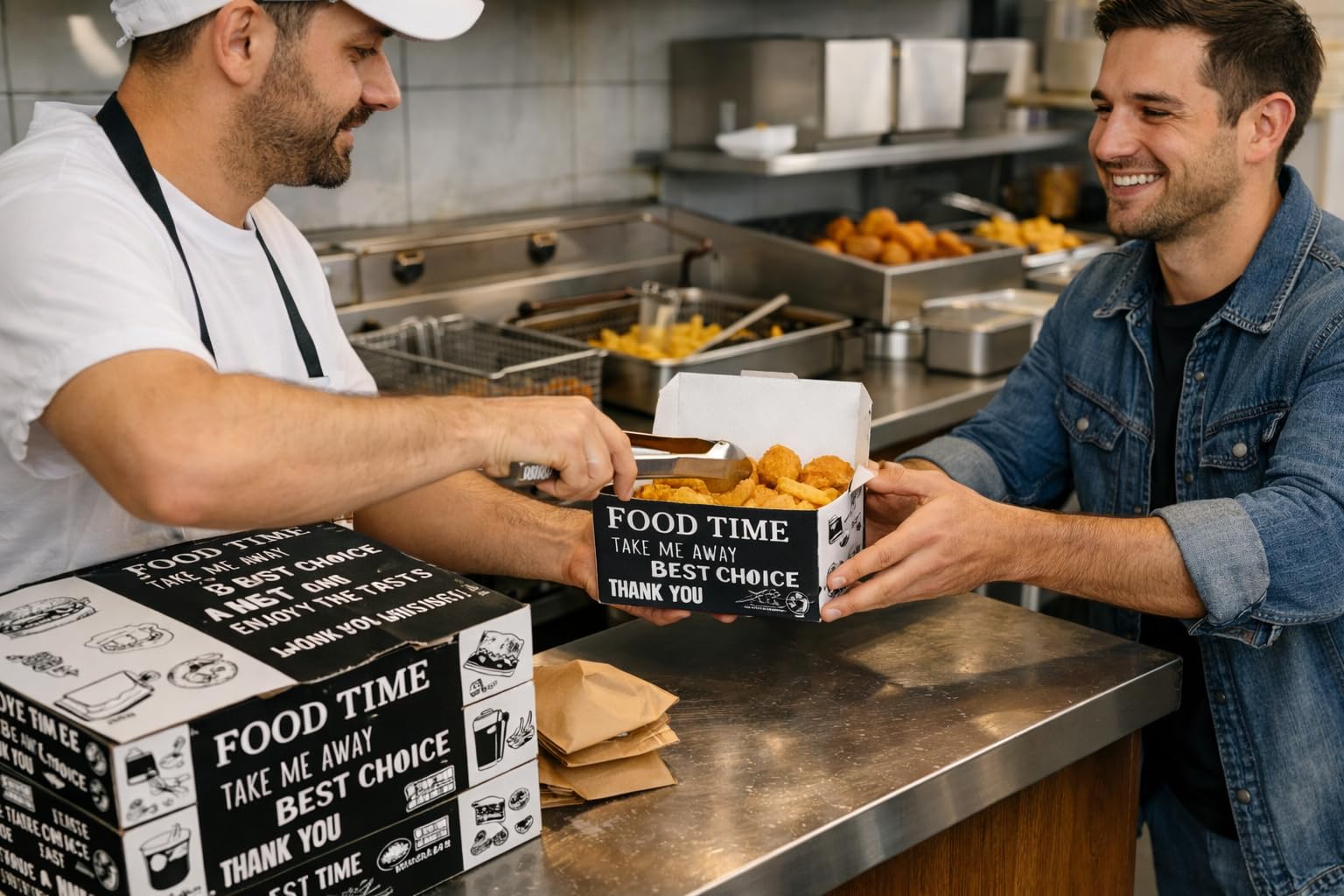 100 Pezzi Delivery Box Cibo da Asporto Ideale per Fritti Non Unge, Contenitore per Alimenti Usa e Getta per Asporto, Delivery, Ristoranti, Fast Food, Picnic, Feste e Cene Informali (17x27x7 cm)