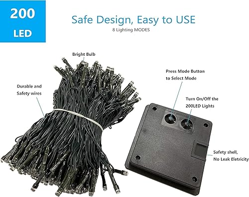 Miniatura 7 de OZS Paquete de 2 tiras de luces LED rojas y blancas de 164 pies, 400 luces LED de Navidad para interiores y exteriores, impermeables, 8 modos, luces