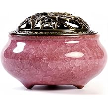 Ceramic Incense Burner with Incense Holder + Insulation for Incense Sticks or Incense Spirals Sage Cones and Frankincense Ice Crackle Purple