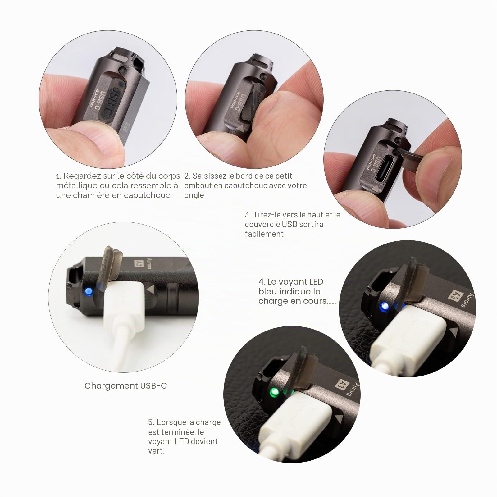 RovyVon Lampe torche porte-clés A3 G4 super lumineuse 650 lumens, rechargeable USB C, étanche, légère, idéale transport quotidien, extérieur, urgences
