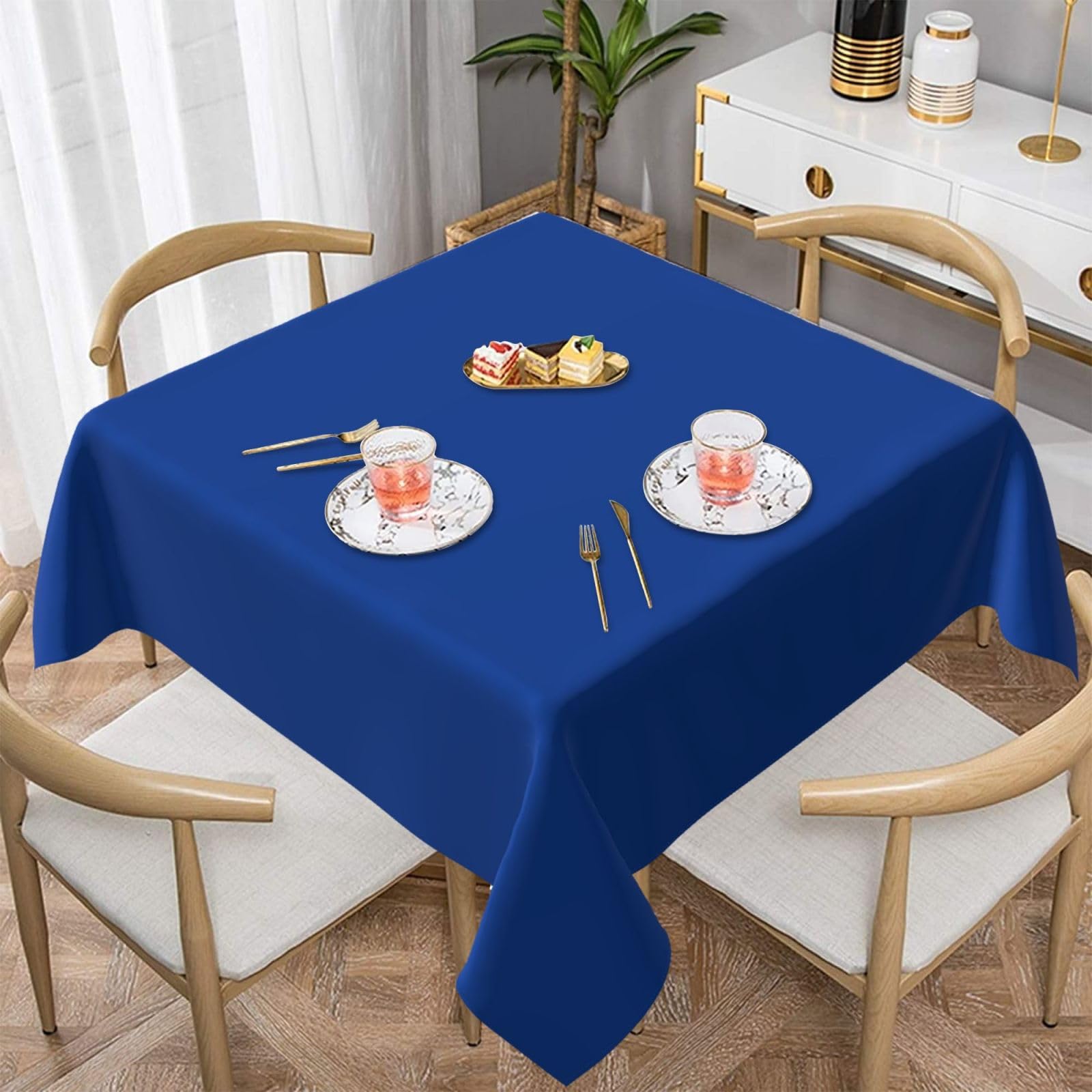 Ahdyr Square Tablecloth Royal Blue Chic Solid Color Table Cloth Washable Table Cloths Decorative Square Table Cover for Kitchen and Holiday 54" x 54"