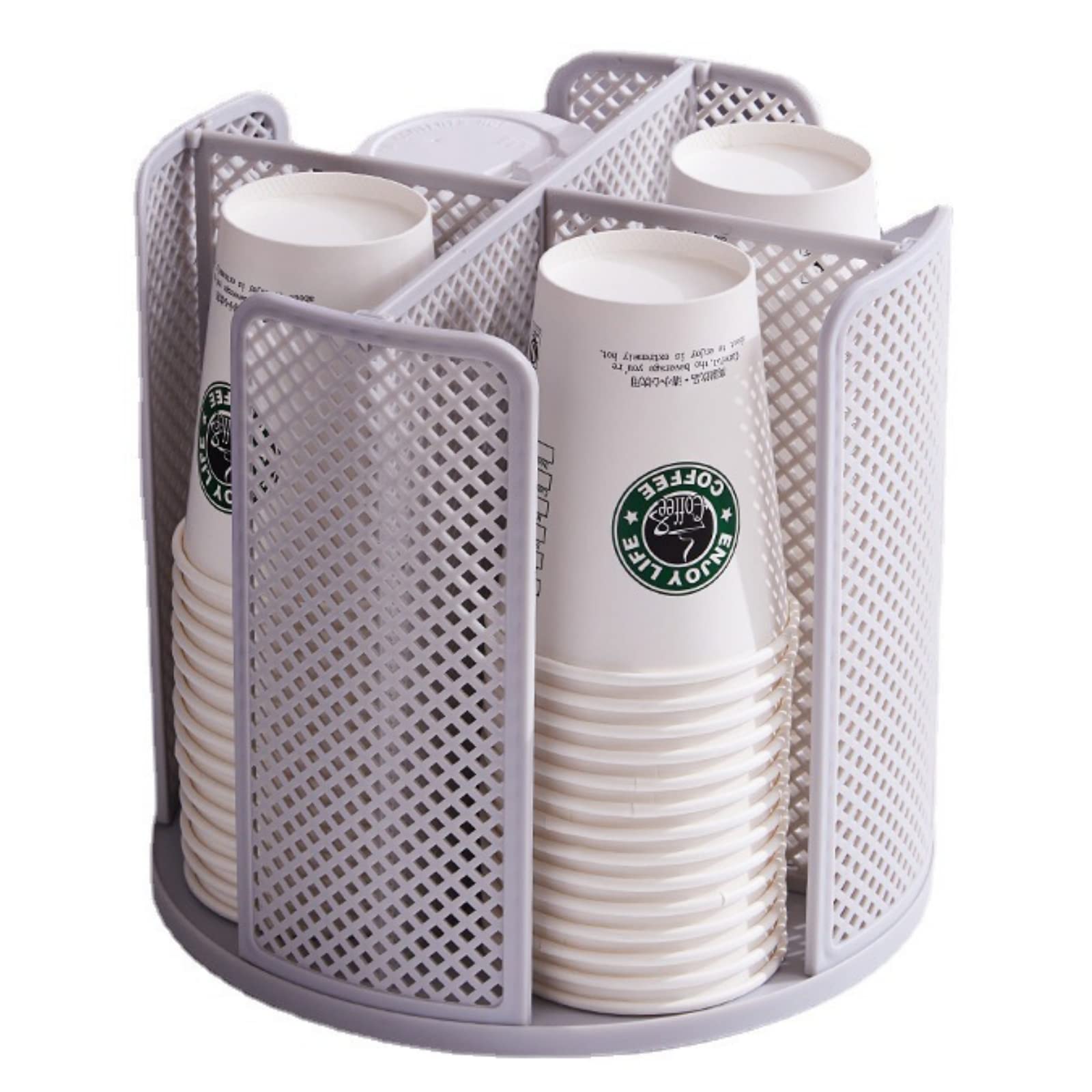 1pcs Rotated Cup Holder Coffee Cup Dispenser Lids Holder Countertop Coffee Cup Organizer 4 Compartment Disposable Cup Storage Organizer for Cup Storage