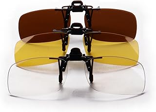 MEDOLONG Anti-glare Blue Blocking UV400 Polarized Clips on Sunglasses(white+yellow+brown)