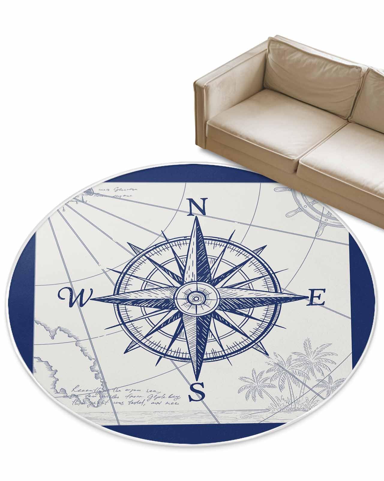Amazon.com: Nautical Compass Round Area Rug 4ft,Washable Carpet
