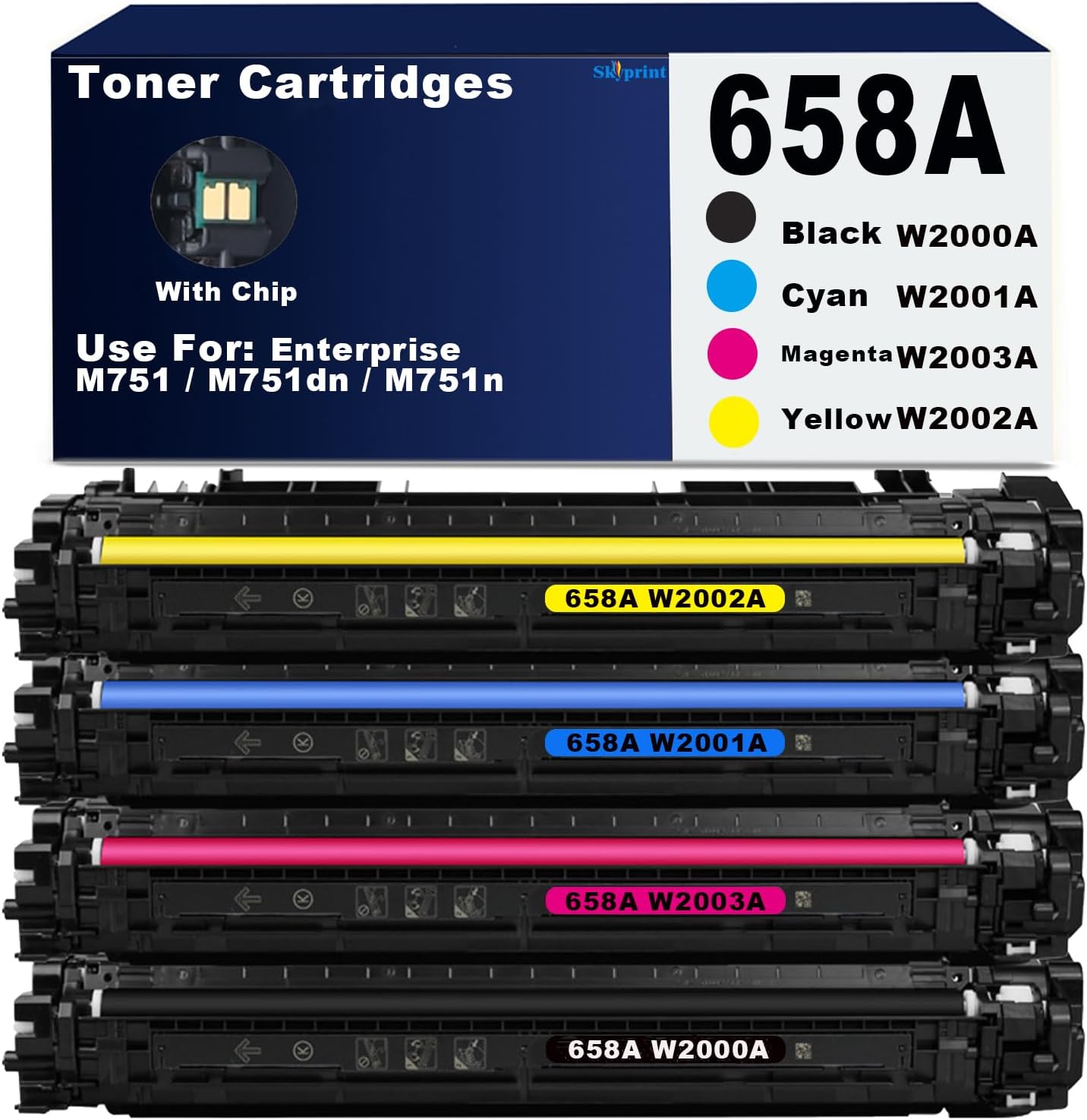 658 658A Toner Cartridges Compatible with HP 658A W2000A W2001A W2002A W2003A Use for HP Enterprise M751 M751dn M751n Printer(4-Pack Black Cyan Magenta Yellow)